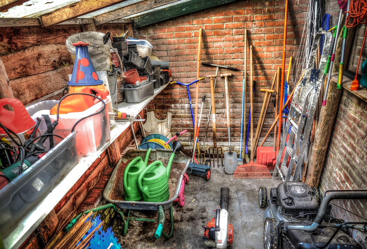 A variety of clean gardening tools, sharp and ready for use in the garden.